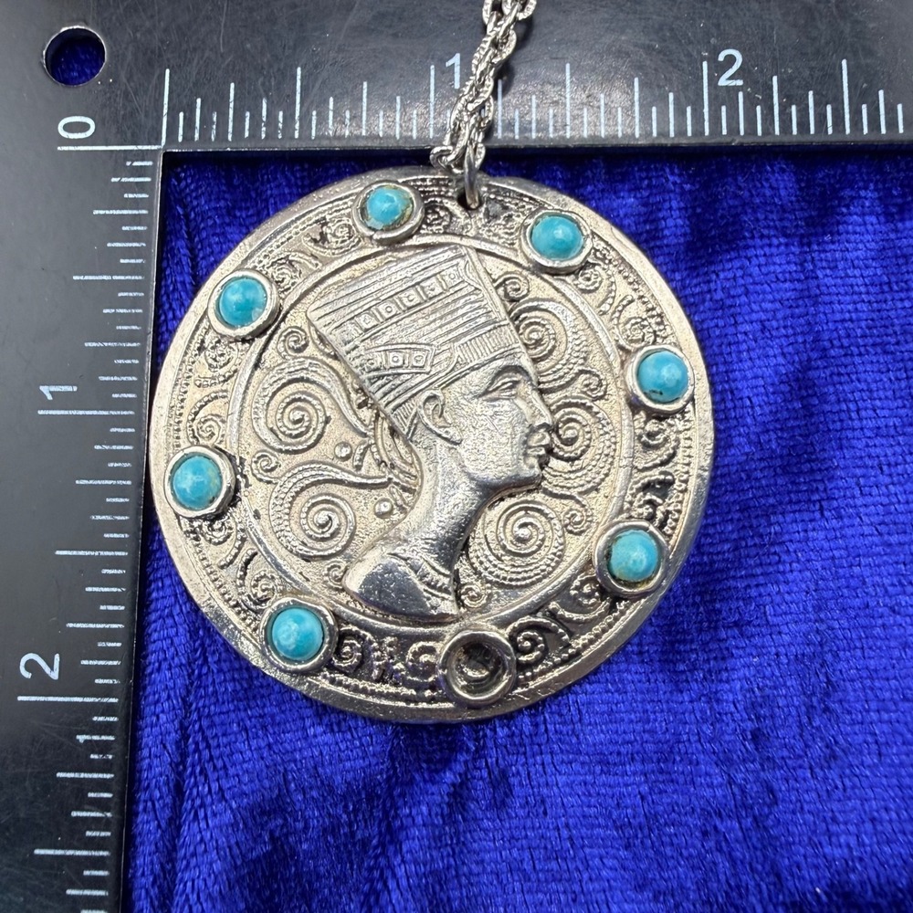 Vintage Egyptian Revival Necklace Silver Tone READ 24" - Picture 6 of 8